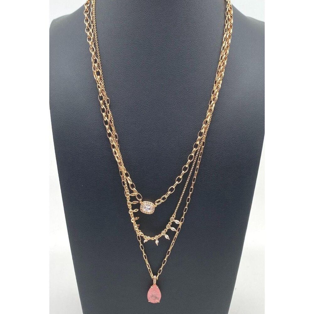 Bomb Party Luxe Layer Rose Gold Tone Rose Quartz & CZ Necklace